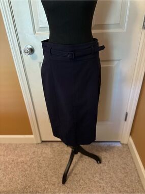 Ann Taylor Navy High-Waist Pencil Skirt with Slim Belt